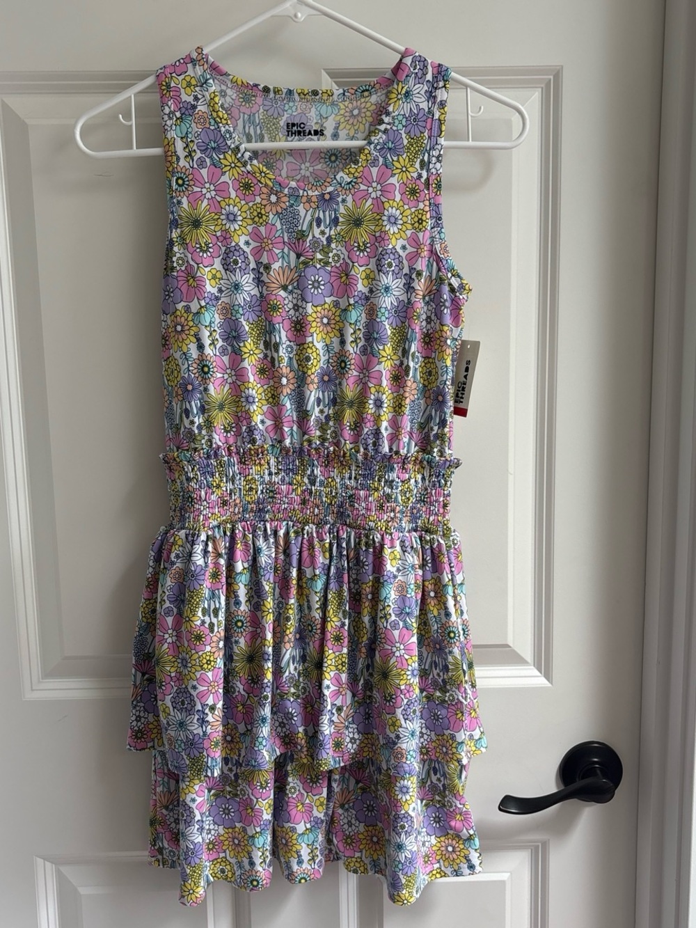 Epic Threads Girls' Pink, Purple & Yellow Floral Tiered Dress